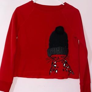 Justice red sweater with cat